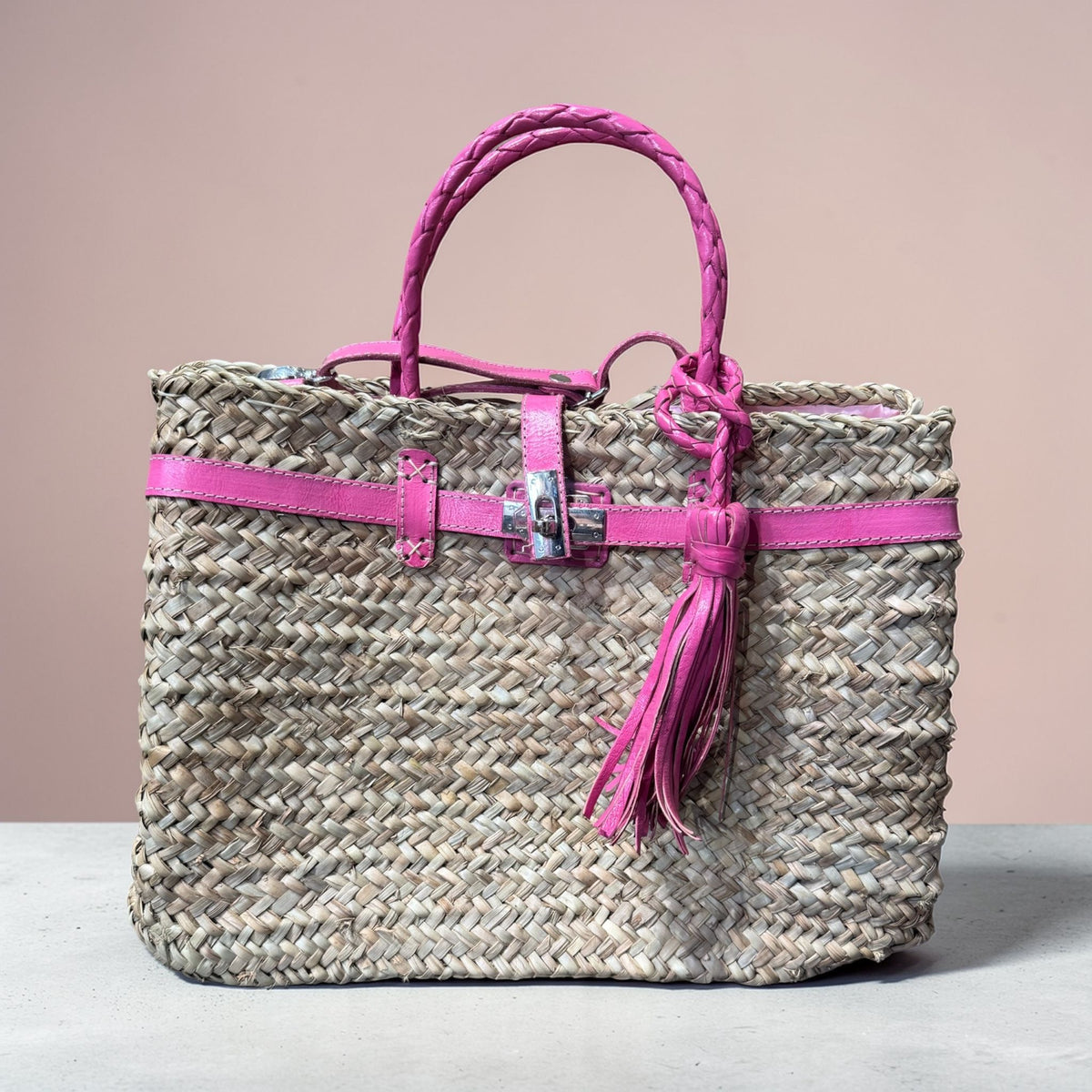 Tas Berbère Leer – Fuchsia Roze Groot