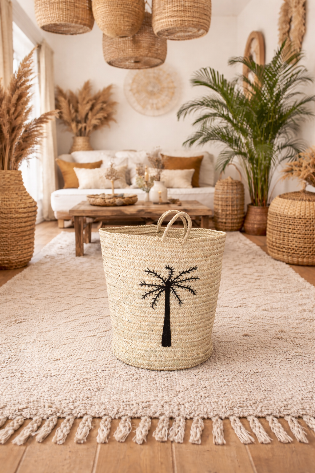 Rieten Mand Palmboom 60 cm