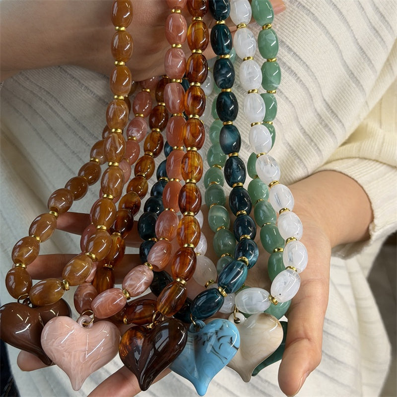 Ketting Beads And Heart Royal Blue