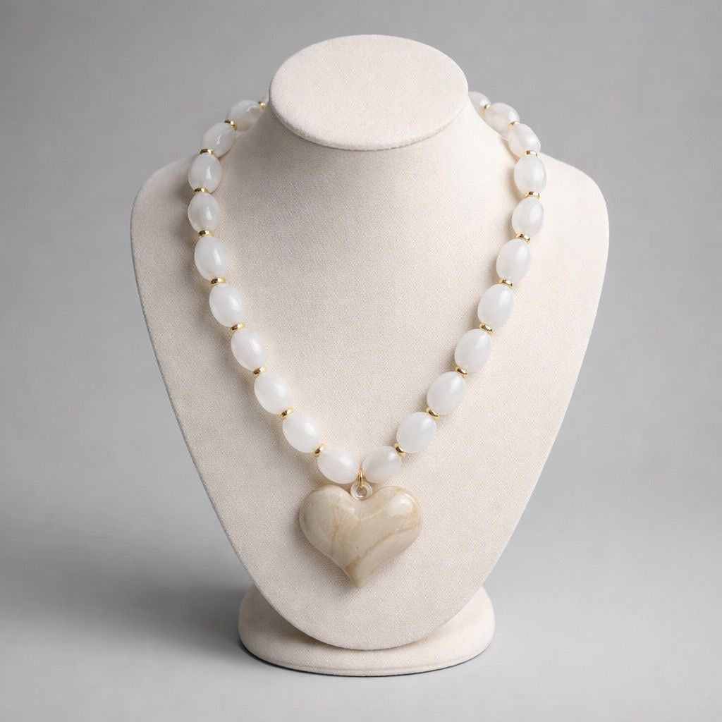 Ketting Beads And Heart Off White