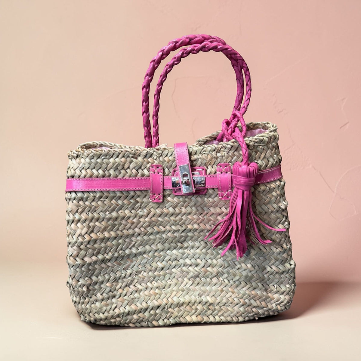 Tas Berbère Leer – Fuchsia Roze Medium